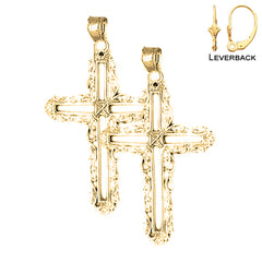 Sterling Silver 38mm Vine Cross Earrings (White or Yellow Gold Plated)