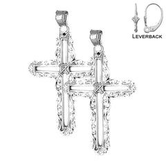 Sterling Silver 38mm Vine Cross Earrings (White or Yellow Gold Plated)