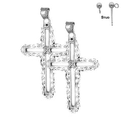 Sterling Silver 38mm Vine Cross Earrings (White or Yellow Gold Plated)