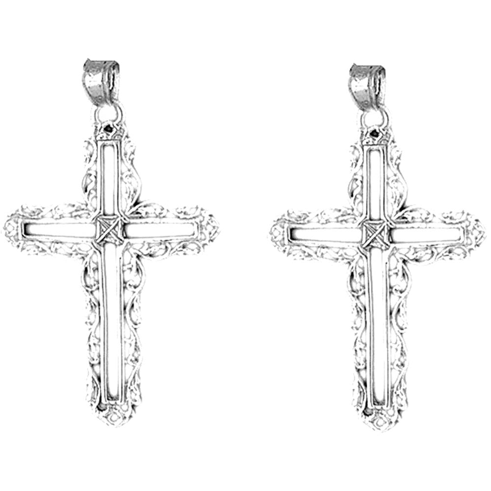 14K or 18K Gold 38mm Vine Cross Earrings