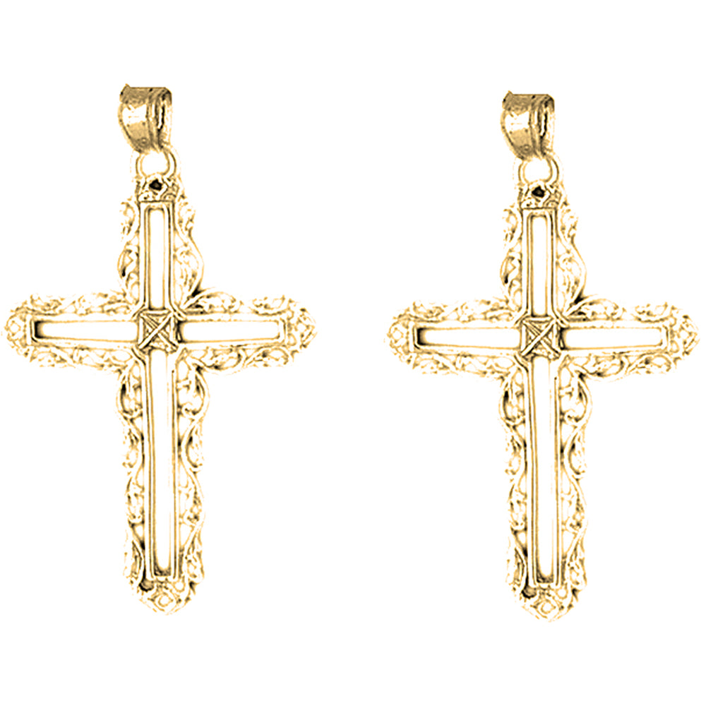 14K or 18K Gold 38mm Vine Cross Earrings