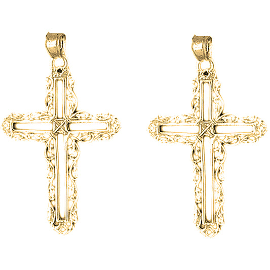 Yellow Gold-plated Silver 38mm Vine Cross Earrings