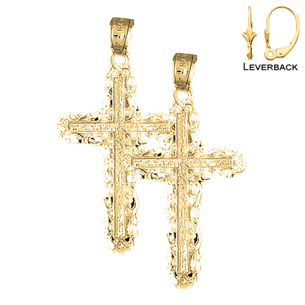 14K or 18K Gold Vine Cross Earrings