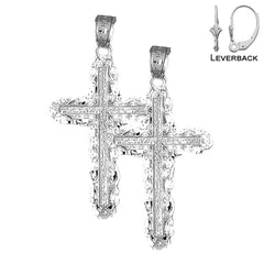 Sterling Silver 34mm Vine Cross Earrings (White or Yellow Gold Plated)