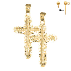 Sterling Silver 34mm Vine Cross Earrings (White or Yellow Gold Plated)