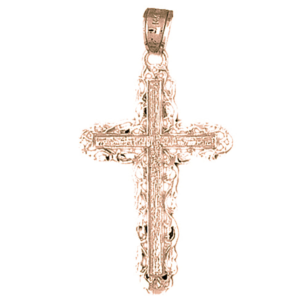 10K, 14K or 18K Gold Vine Cross Pendant