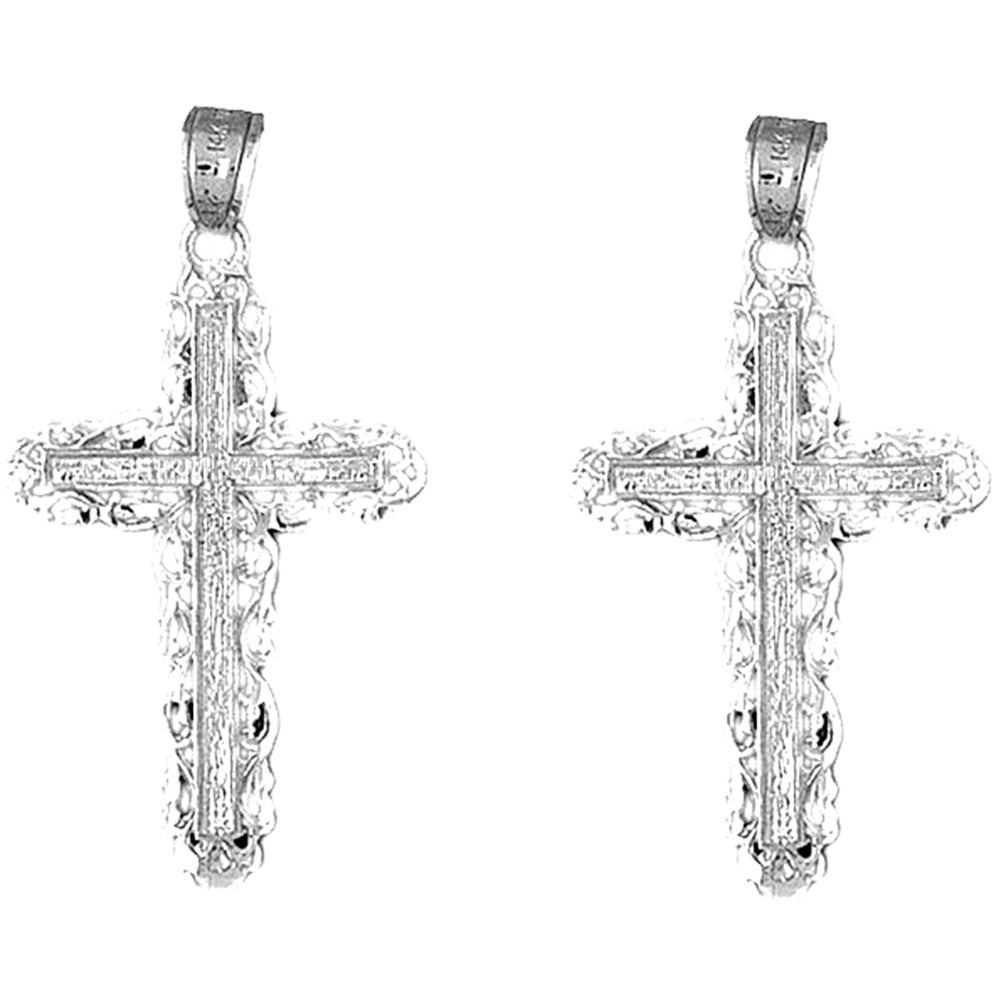 Sterling Silver 34mm Vine Cross Earrings