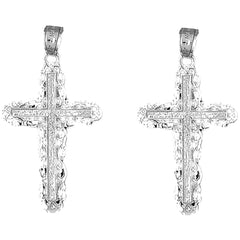 Sterling Silver 34mm Vine Cross Earrings