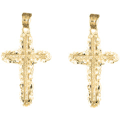 Yellow Gold-plated Silver 34mm Vine Cross Earrings