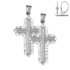 Sterling Silver 30mm Latin Cross Earrings (White or Yellow Gold Plated)