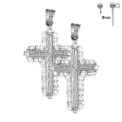 Pendientes de cruz latina de plata de ley de 30 mm (chapados en oro blanco o amarillo)