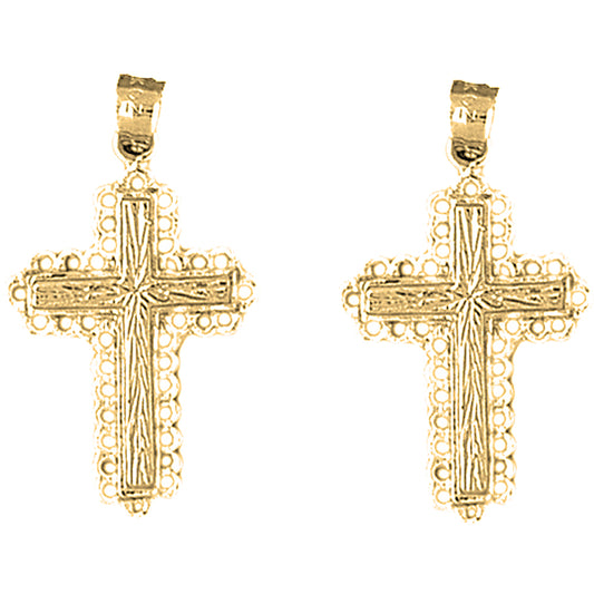 Yellow Gold-plated Silver 30mm Latin Cross Earrings