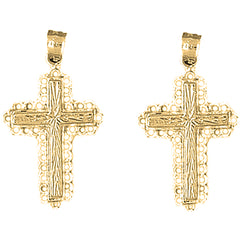 Yellow Gold-plated Silver 30mm Latin Cross Earrings