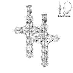 Sterling Silver 34mm Heart Cross Earrings (White or Yellow Gold Plated)