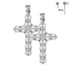 Sterling Silver 34mm Heart Cross Earrings (White or Yellow Gold Plated)