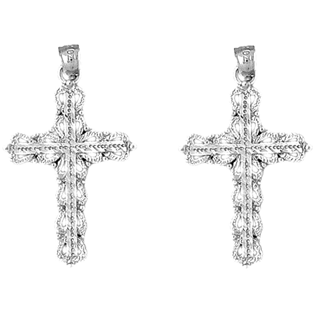 Sterling Silver 34mm Heart Cross Earrings