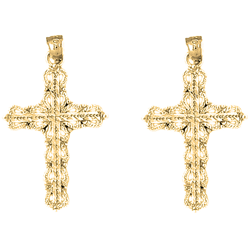 Yellow Gold-plated Silver 34mm Heart Cross Earrings