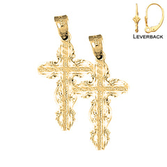 Sterling Silver 31mm Vine Cross Earrings (White or Yellow Gold Plated)