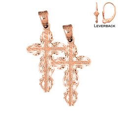 14K or 18K Gold Vine Cross Earrings