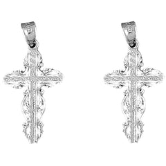 Sterling Silver 31mm Vine Cross Earrings