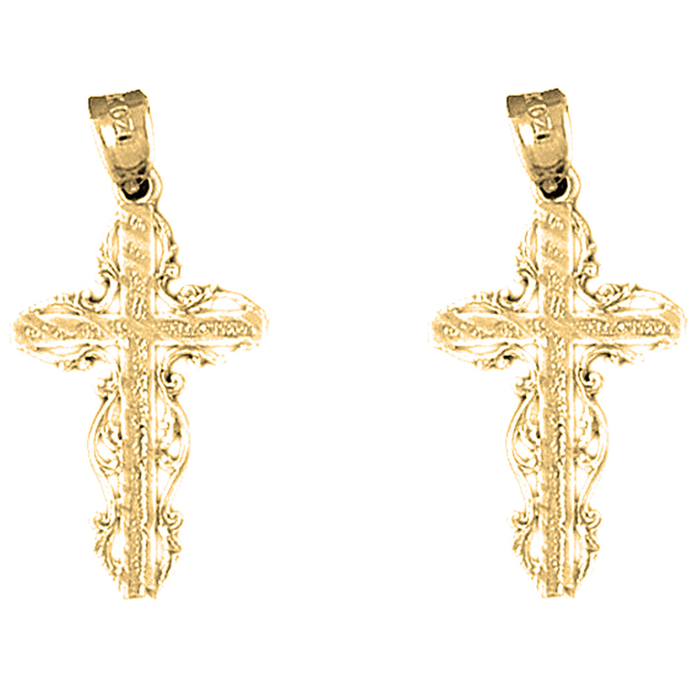 14K or 18K Gold 31mm Vine Cross Earrings