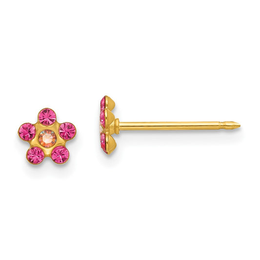 Inverness 14K Yellow Gold October Pink Crystal Birthstone Flower Earrings
