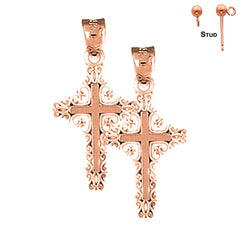 14K or 18K Gold Fleur de Lis Cross Earrings