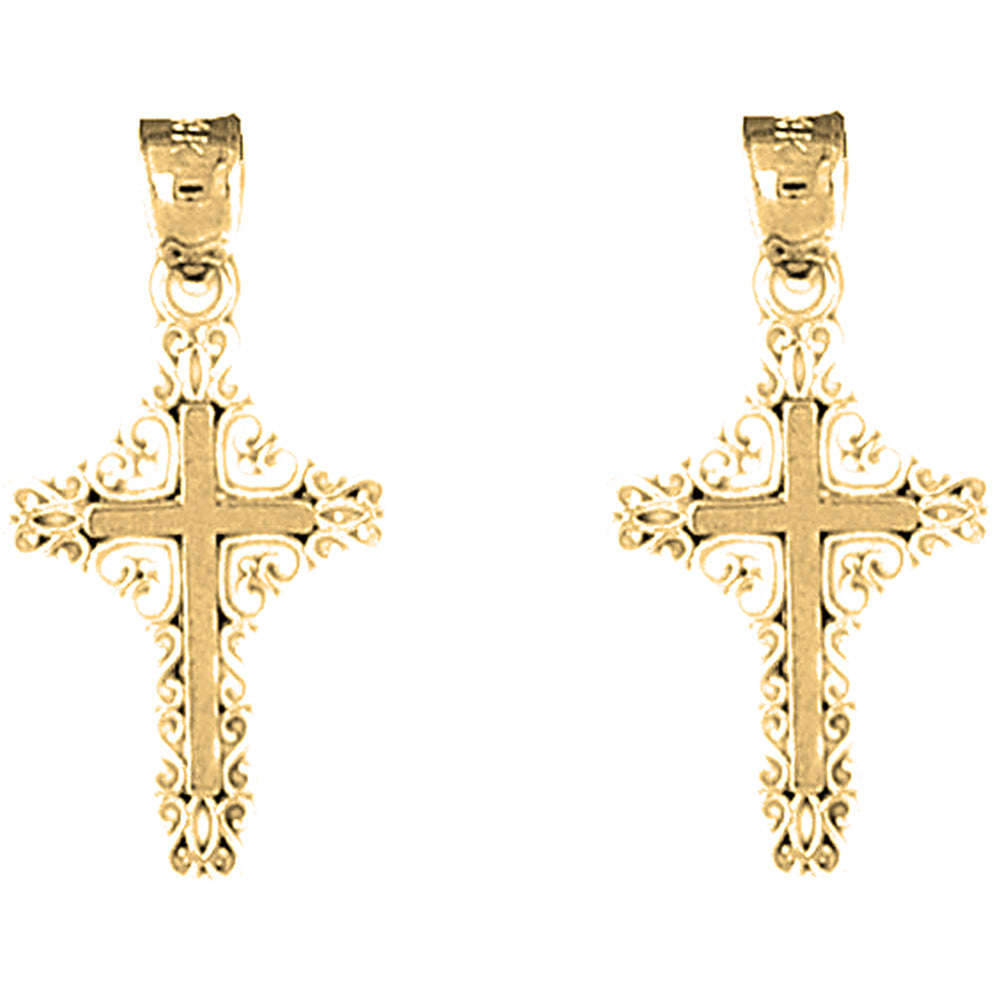 14K or 18K Gold 27mm Fleur de Lis Cross Earrings