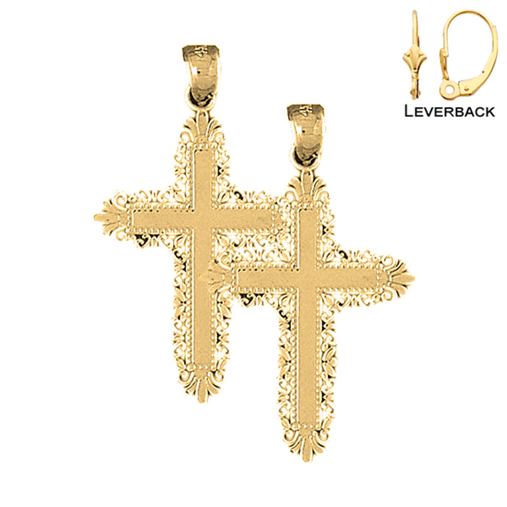 14K or 18K Gold Floral Cross Earrings