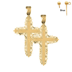 Sterling Silver 37mm Floral Cross Earrings (White or Yellow Gold Plated)