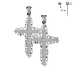 Sterling Silver 37mm Floral Cross Earrings (White or Yellow Gold Plated)