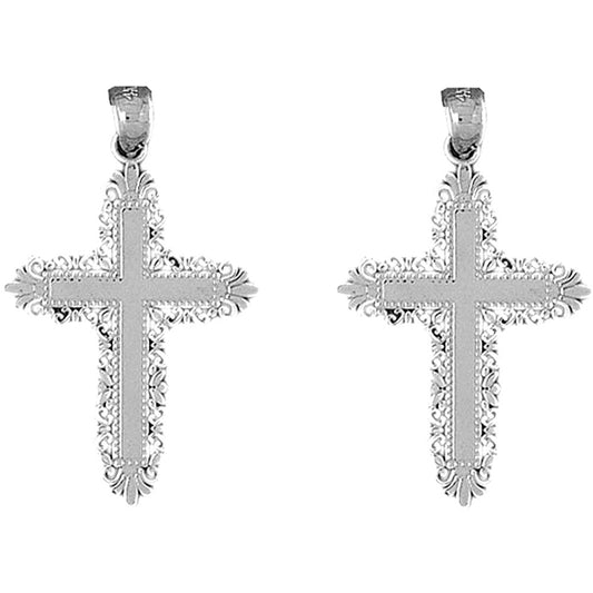 Sterling Silver 37mm Floral Cross Earrings