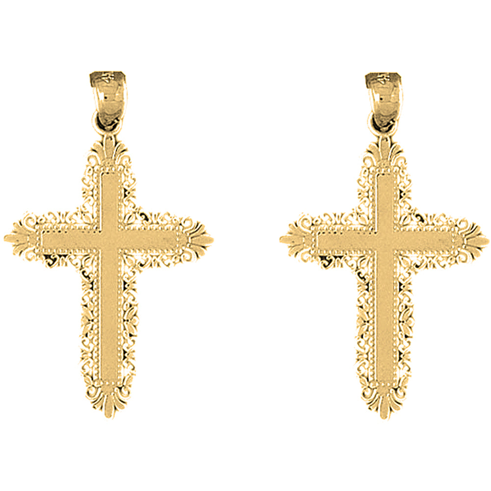 14K or 18K Gold 37mm Floral Cross Earrings