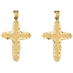 Yellow Gold-plated Silver 37mm Floral Cross Earrings
