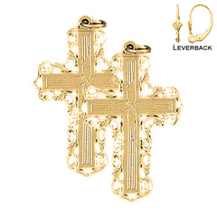 14K or 18K Gold Vine Cross Earrings