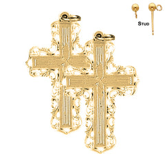 Sterling Silver 34mm Vine Cross Earrings (White or Yellow Gold Plated)