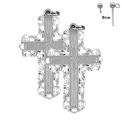 Sterling Silver 34mm Vine Cross Earrings (White or Yellow Gold Plated)