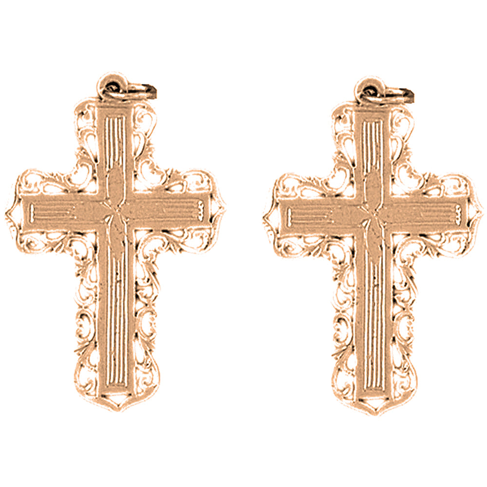 14K or 18K Gold 34mm Vine Cross Earrings