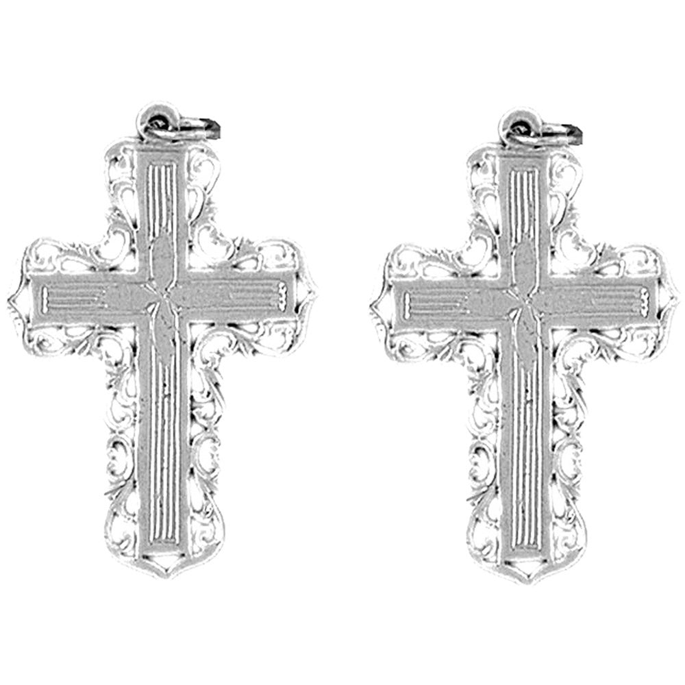 Sterling Silver 34mm Vine Cross Earrings