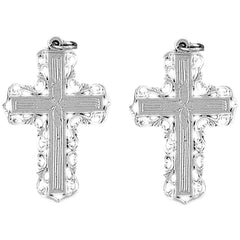 Sterling Silver 34mm Vine Cross Earrings