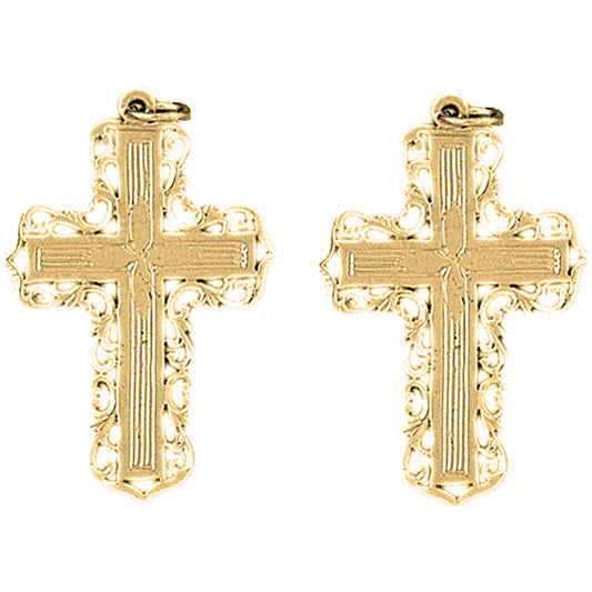 14K or 18K Gold 34mm Vine Cross Earrings