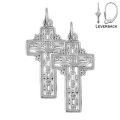 Sterling Silver 32mm Dove and Cross Earrings (White or Yellow Gold Plated)