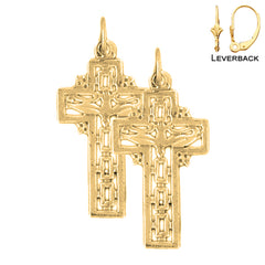 14K or 18K Gold Dove and Cross Earrings