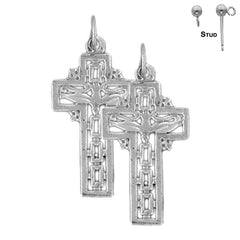Sterling Silver 32mm Dove and Cross Earrings (White or Yellow Gold Plated)
