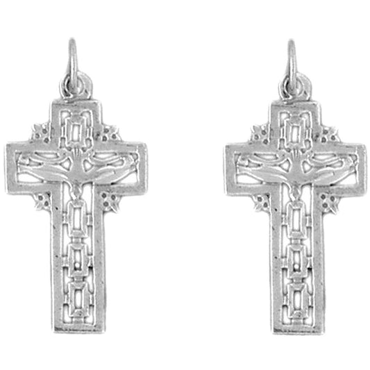 Sterling Silver 32mm Dove and Cross Earrings