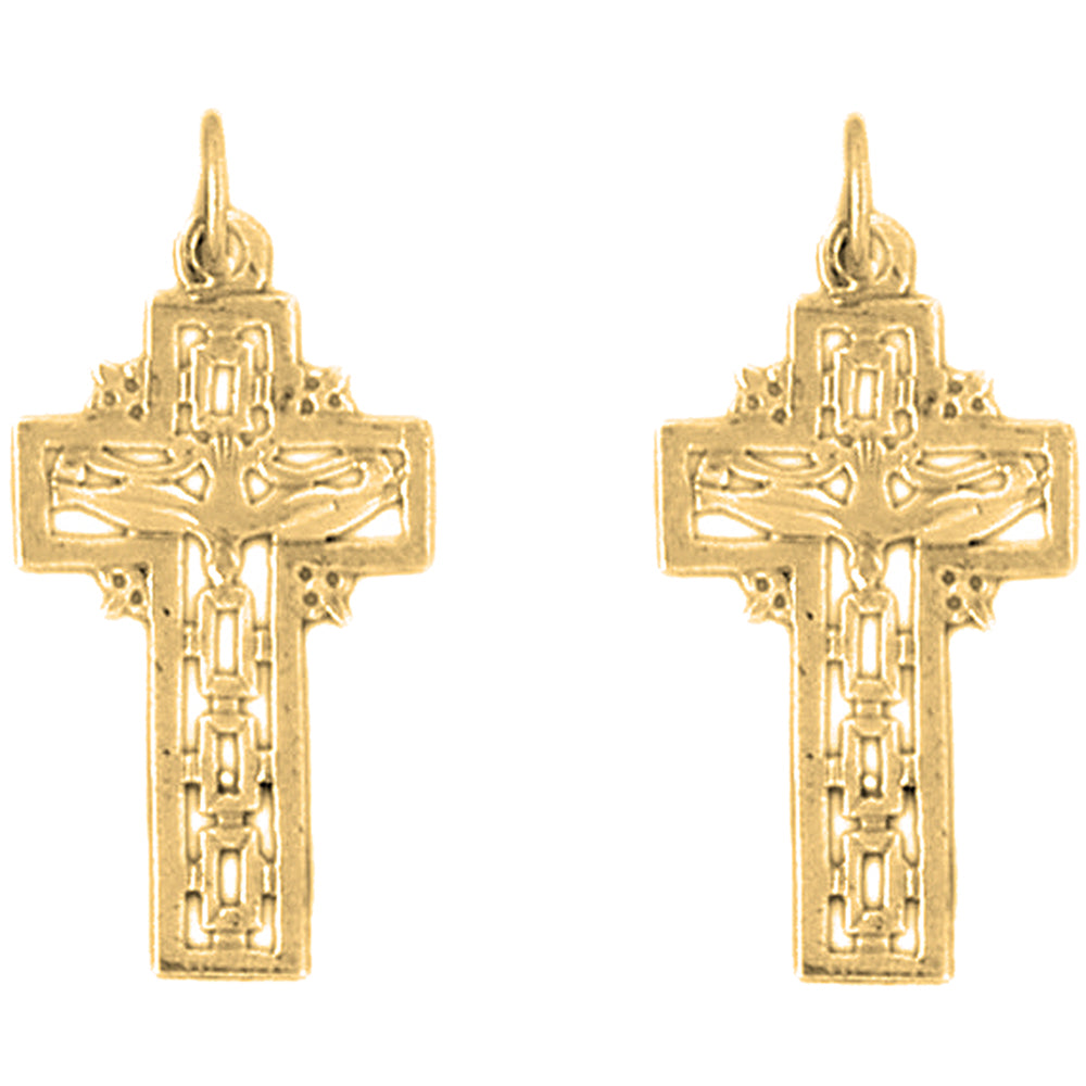 Yellow Gold-plated Silver 32mm Dove and Cross Earrings