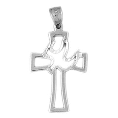 14K or 18K Gold Dove and Cross Pendant