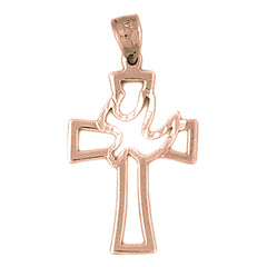 14K or 18K Gold Dove and Cross Pendant