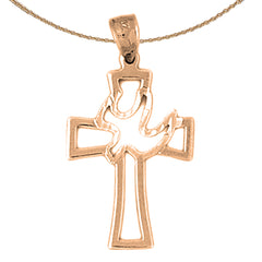 14K or 18K Gold Dove and Cross Pendant