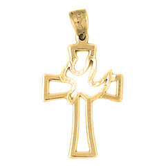 14K or 18K Gold Dove and Cross Pendant